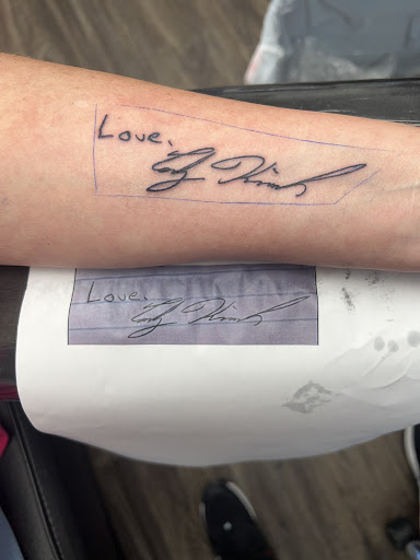 Explore unique lettering tattoo ideas, creative tattoo ideas in Alfred, available at Tattooed Spirit