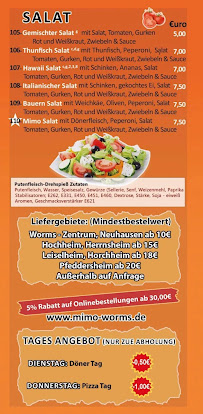 Menu / carte de Mimo Pizza & Döner à Worms