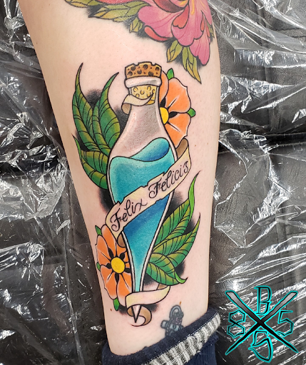 Explore purple tattoo ideas, creative tattoo ideas in San Diego, available at Funhouse Tattoo