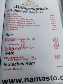 Restaurant indien Namasto - Indische Spezialitäten à Jena (le menu)