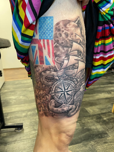 Explore bull riding tattoo ideas, creative tattoo ideas in Des Moines, available at Skin Kitchen Tattoo