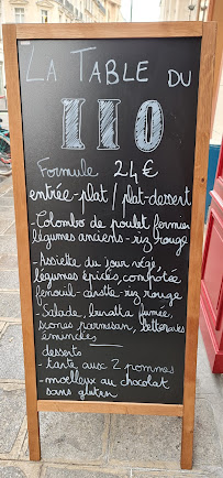 Menu / carte de La table du 110 à Paris