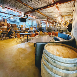 Brewing tanks in a taproom