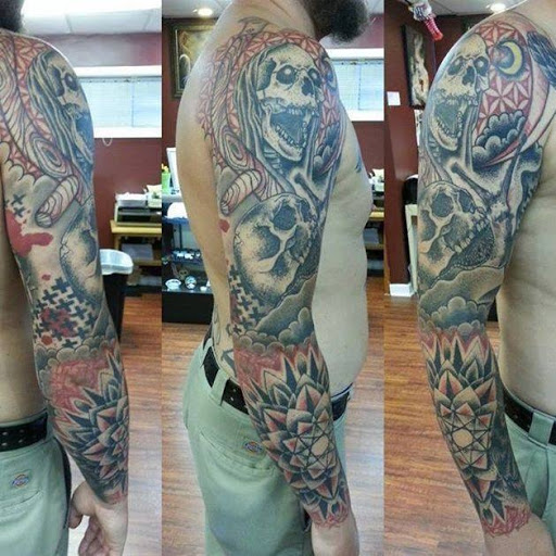 Explore skull rose tattoo ideas, creative tattoo ideas in Asheboro, available at Blue Luna Tattoo Company, LLC