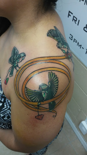 Explore road tattoo ideas, creative tattoo ideas in Freeport, available at Broken Moon Tattoos