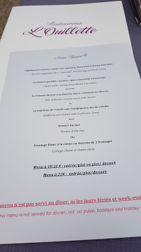 Menu / carte de Hôtel-Restaurant l'Ouillette à Santenay