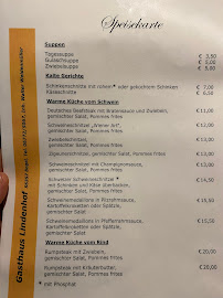 Menu / carte de Walter Weidenmüller Lindenhof à Bogel
