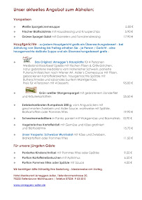 Menu / carte de Arneggers Adler à Tiefenbronn