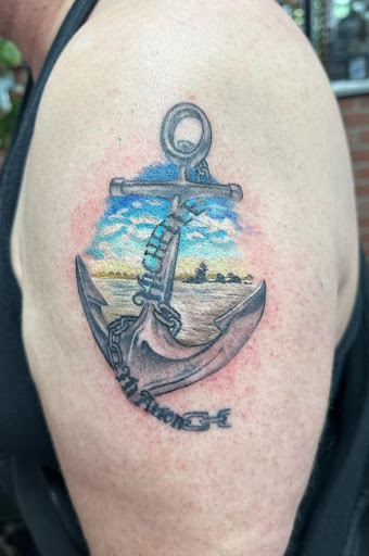 Explore colorful sleeve tattoo ideas, creative tattoo ideas in Lincoln City, available at Black N Blue Tattoo & Skate Shop