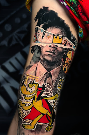 Explore dark knight tattoo ideas, creative tattoo ideas in Corona, available at Crop Circles Tattoo Studio