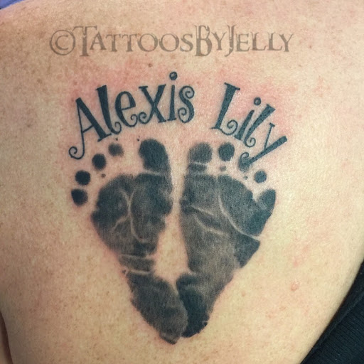 Explore memorial tattoo ideas for husband, creative tattoo ideas in San Angelo, available at Jellys Surly Skull, LLC