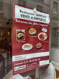 Sapporo à Paris menu