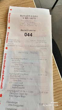 Menu du Burger King à Tuttlingen