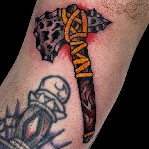 Explore weightlifting tattoo ideas, creative tattoo ideas in Johnson City, available at Gold Cross Tattoo Co.