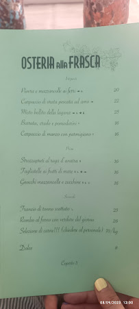 Osteria Alla Frasca à Venice menu