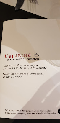 L'Aparthé à Versailles menu