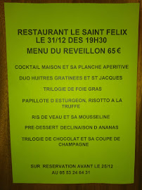 Restaurant français Le Saint Felix à Saint-Félix-de-Villadeix (le menu)