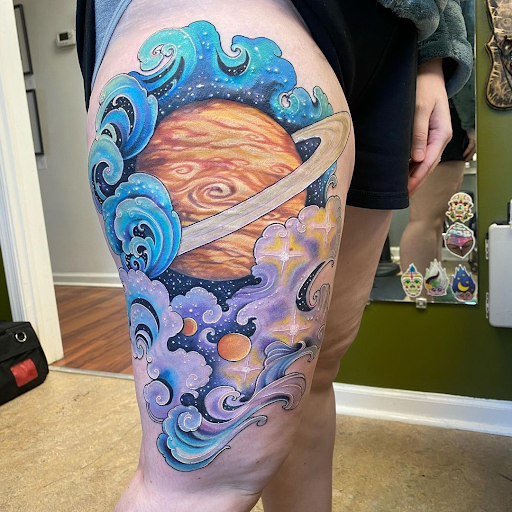 Explore palm tree tattoo ideas, creative tattoo ideas in Virginia Beach, available at Studio Evolve