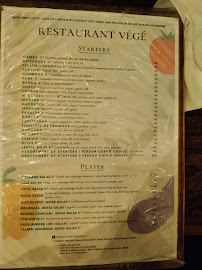 Restaurant VEGE à Paris menu