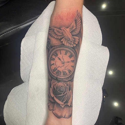 Explore shaded sleeve tattoo ideas, creative tattoo ideas in Coral Springs, available at Salvation Tattoo Lounge Coral Springs