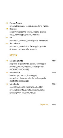 Menu du Porkis à Naples