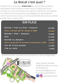 Menu du Le Bocal Pierrefitte- Restaurant Anti-Gaspi d’insertion à Pierrefitte-sur-Seine