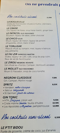 Chez Patacol (anciennement l’ ENTRE 2 CÔTES) à La Guérinière menu