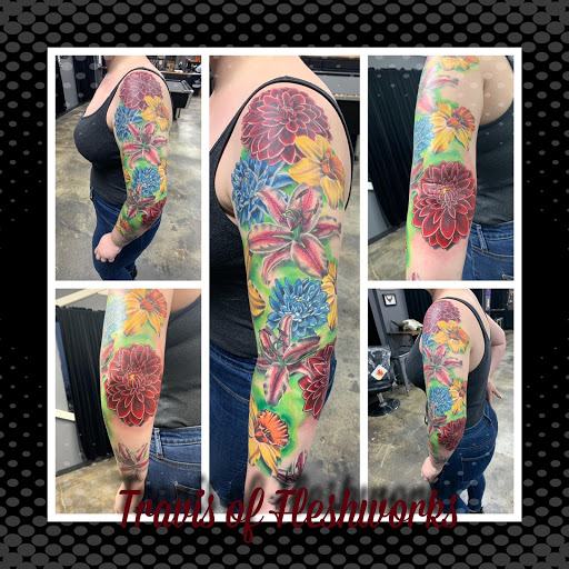 Explore biker tattoo ideas, creative tattoo ideas in Olympia, available at Fleshworks Tattoo Studio