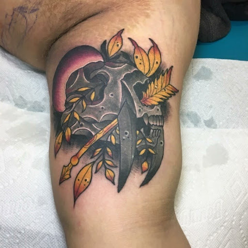 Explore outer thigh tattoo ideas, creative tattoo ideas in Radcliff, available at Iron Orchid Tattoo Radcliff