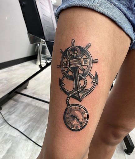 Explore stopwatch tattoo ideas, creative tattoo ideas in Millsboro, available at Tattoo Galaxy (Millsboro) Piercing & Custom tattoos