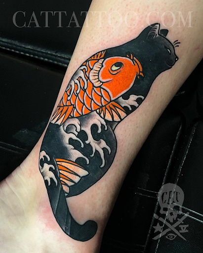 Explore wolf tattoo ideas for men, creative tattoo ideas in Addison, available at Cat Tattoo