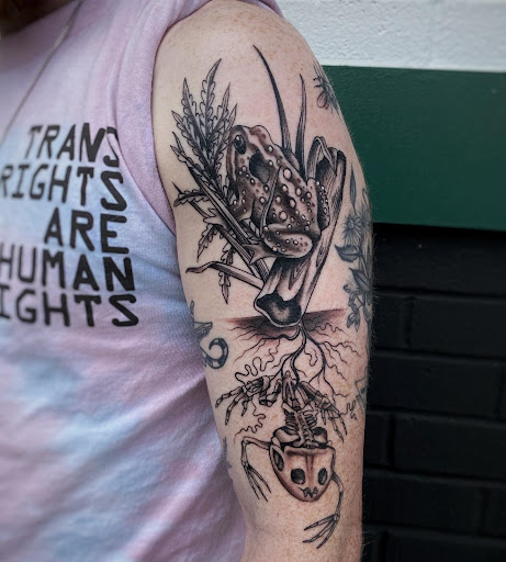 Explore ladies shoulder tattoo ideas, creative tattoo ideas in Sykesville, available at Americana Folk Tattoo