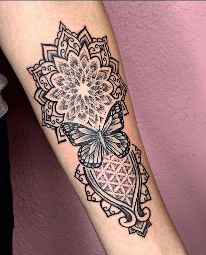 Explore hellscape battle sleeve tattoo ideas, creative tattoo ideas in Keyport, available at Taboo Tattoos