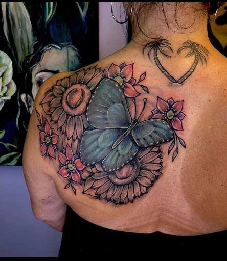 Explore butterfly sleeve tattoo ideas, creative tattoo ideas in Keyport, available at Taboo Tattoos