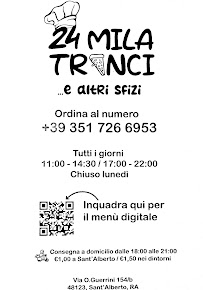 Menu / carte de 24Mila Tranci Di Francesca De Bergolis à S.Aberto