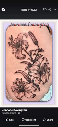 Explore front thigh tattoo ideas, creative tattoo ideas in Spokane, available at Tattoo Room
