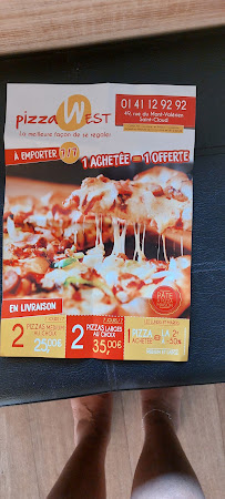 Menu / carte de Pizza West. à Saint-Cloud