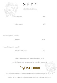 Menu / carte de Yoshi by Nagaya à Düsseldorf