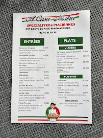 Restaurant italien A Casa Nostra à Antibes (le menu)