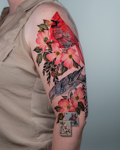 Explore women's half sleeve tattoo ideas, creative tattoo ideas in Dallas, available at Eden Body Art Studios