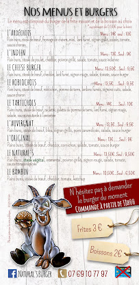 Menu du Natural's Burger à Chambonas