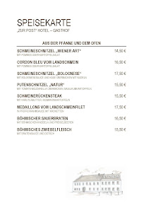 Restaurant Hotel Gasthof zur Post à Bärnau (le menu)