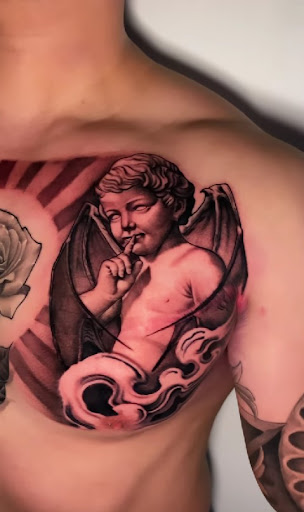 Explore shoulder tattoo ideas for men, creative tattoo ideas in San Antonio, available at Firme Copias Tattoo Studio