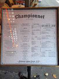 Menu / carte de Bistro Championnet à Paris