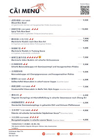 Menu / carte de CAI Kitchen Berlin – Szechuan Vegan Bistro à Berlin