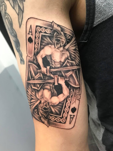 Explore mask tattoo ideas, creative tattoo ideas in Charlotte, available at Black Cloud Tattoo & Piercing