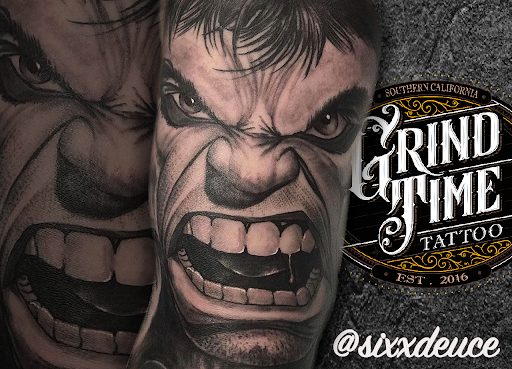 Explore weightlifting tattoos ideas, creative tattoo ideas in Anaheim, available at Grind Time Tattoo Studio