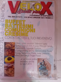 Menu du PIZZERIA VELOX à Modena