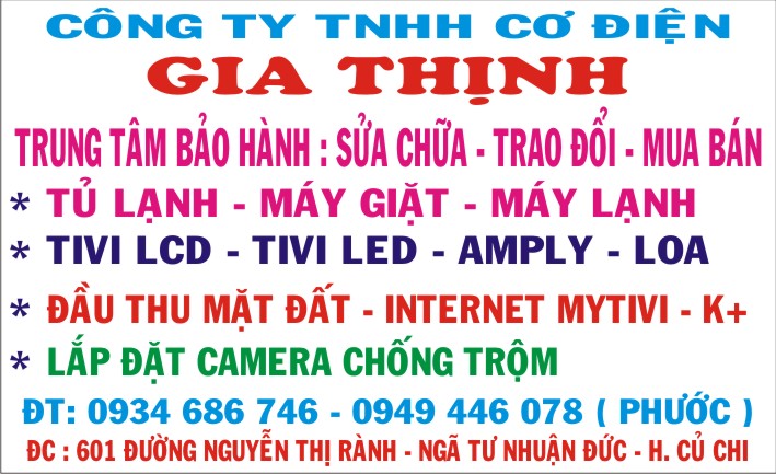 TRẠM BẢO HÀNH ĐIỆN TỬ - ĐIỆN LẠNH GIA THỊNH