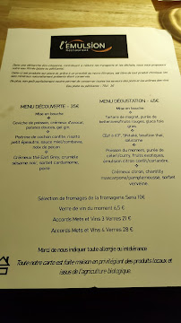 Restaurant français L'Emulsion à Toulouse (la carte)